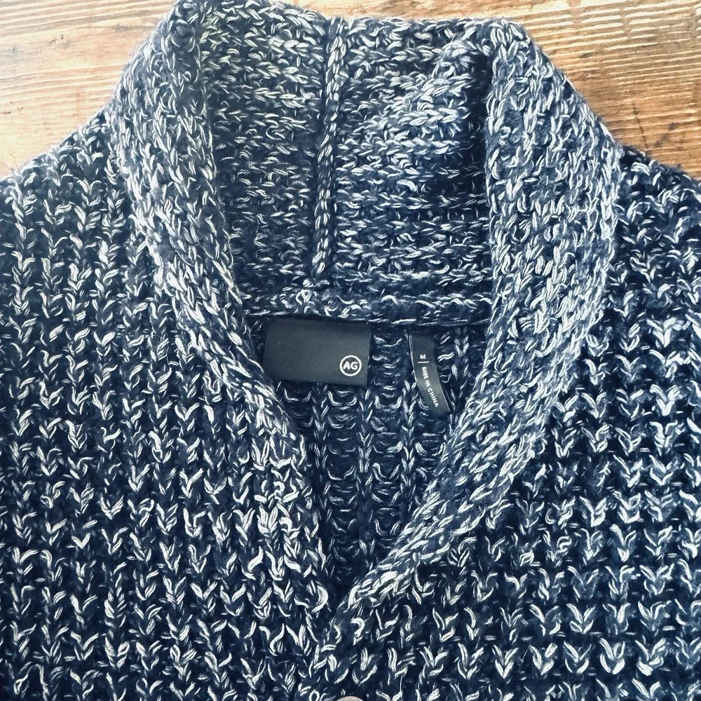 AG Adriano Goldschmied Grandpa Cardigan Wool OVERSIZED Chunky Sweater Blue Men M